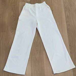 White Textured Wide-Leg Pants